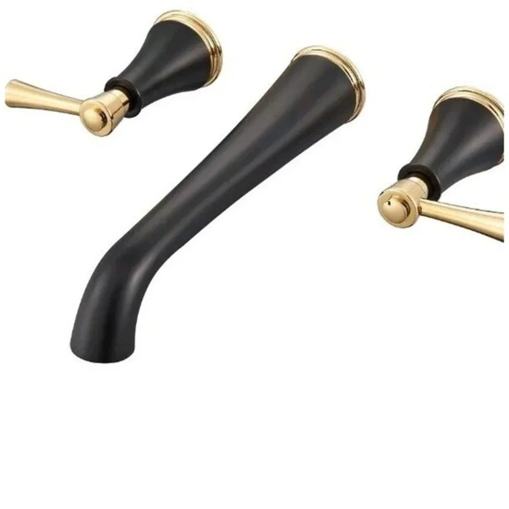 Sitges ST8008 Matte Black Double Handle Wall Mount Sink Faucet W/ Rough In Valve
